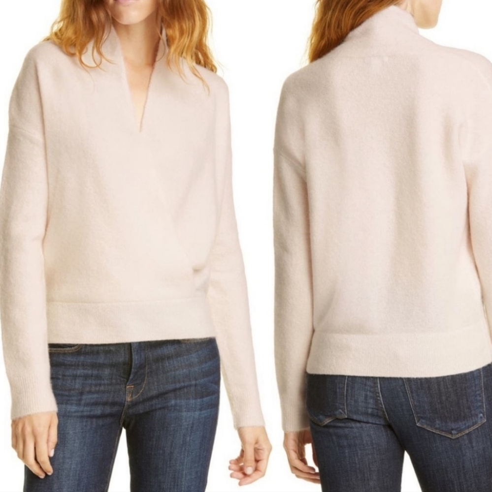 Lewit Off White Front Wrap Cashmere 76% Blend Sweater Size Large